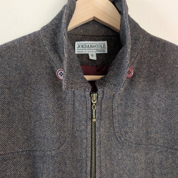 Vintage Jordan & Cole Brown Herringbone Wool Zip Up Jacket Old Money Classic S - Picture 13 of 13